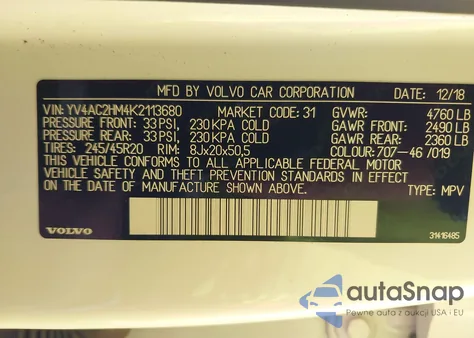 2019 Volvo Xc40 T4 R-Design z USA, uszkodzony, nr VIN YV4AC2HM4K2113680